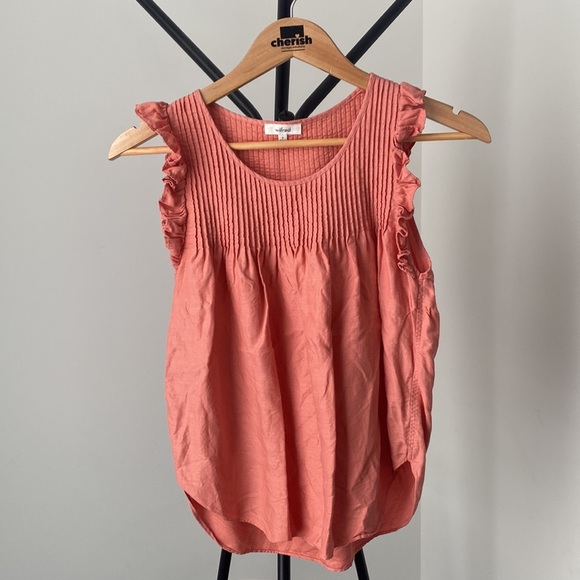 WILFRED ARITZIA Coral Sleeveless Top | Ruffles | Side Slit | Small - Picture 2 of 8